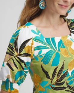 Clearance Palm Print Square Neck Top Tops