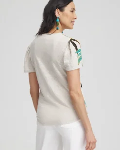 Store Palms Linen Flutter Sleeve Tee Tops