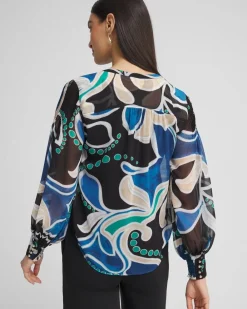 Best Pintuck Detail Swirl Print Top Tops