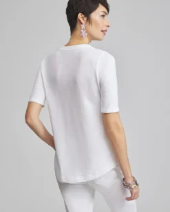Best Sale Placed Floral Elbow Sleeve A-line Tee Tops