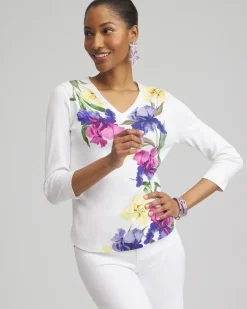 Online Placed Floral Everyday 3/4 Sleeve Tee Tops