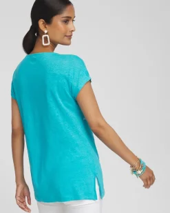 Discount Placed Floral Linen Tunic Tops