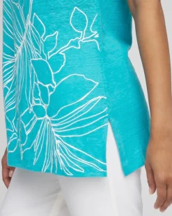 Discount Placed Floral Linen Tunic Tops