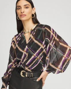 Best Sale Plaid Pintuck Sleeve Blouse Tops