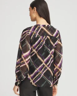 Best Sale Plaid Pintuck Sleeve Blouse Tops