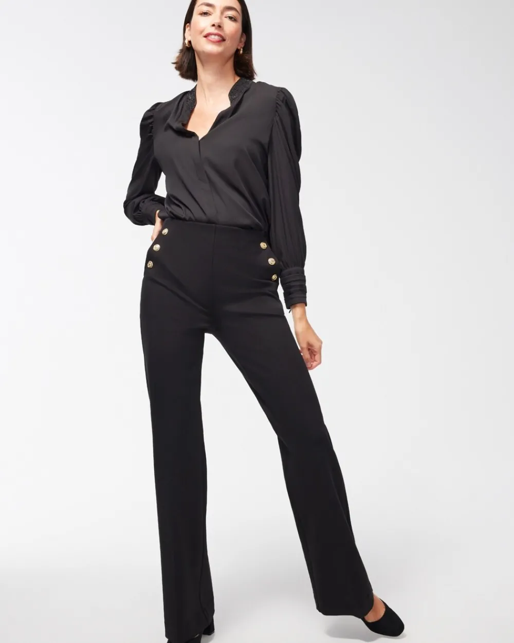 Shop Ponte Button Flare Pants Pants