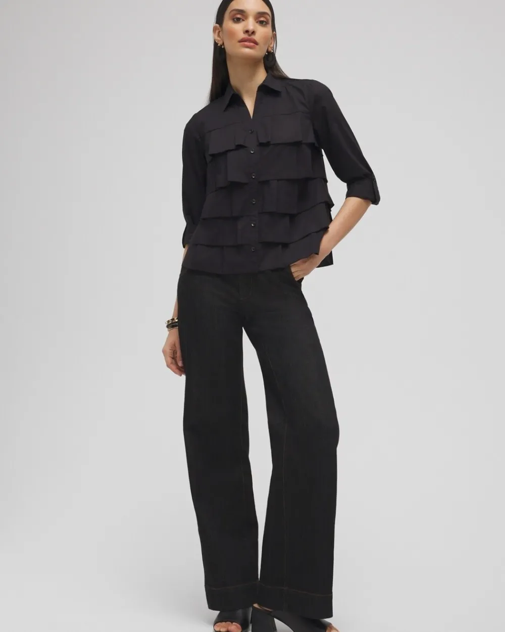 Clearance Poplin Ruffle Shirt Tops