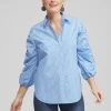 Flash Sale Poplin Stripe Ruched Sleeve Shirt Tops
