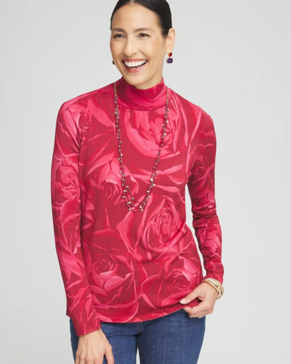 Store Rose Print Mockneck Pullover Sweater Sweaters