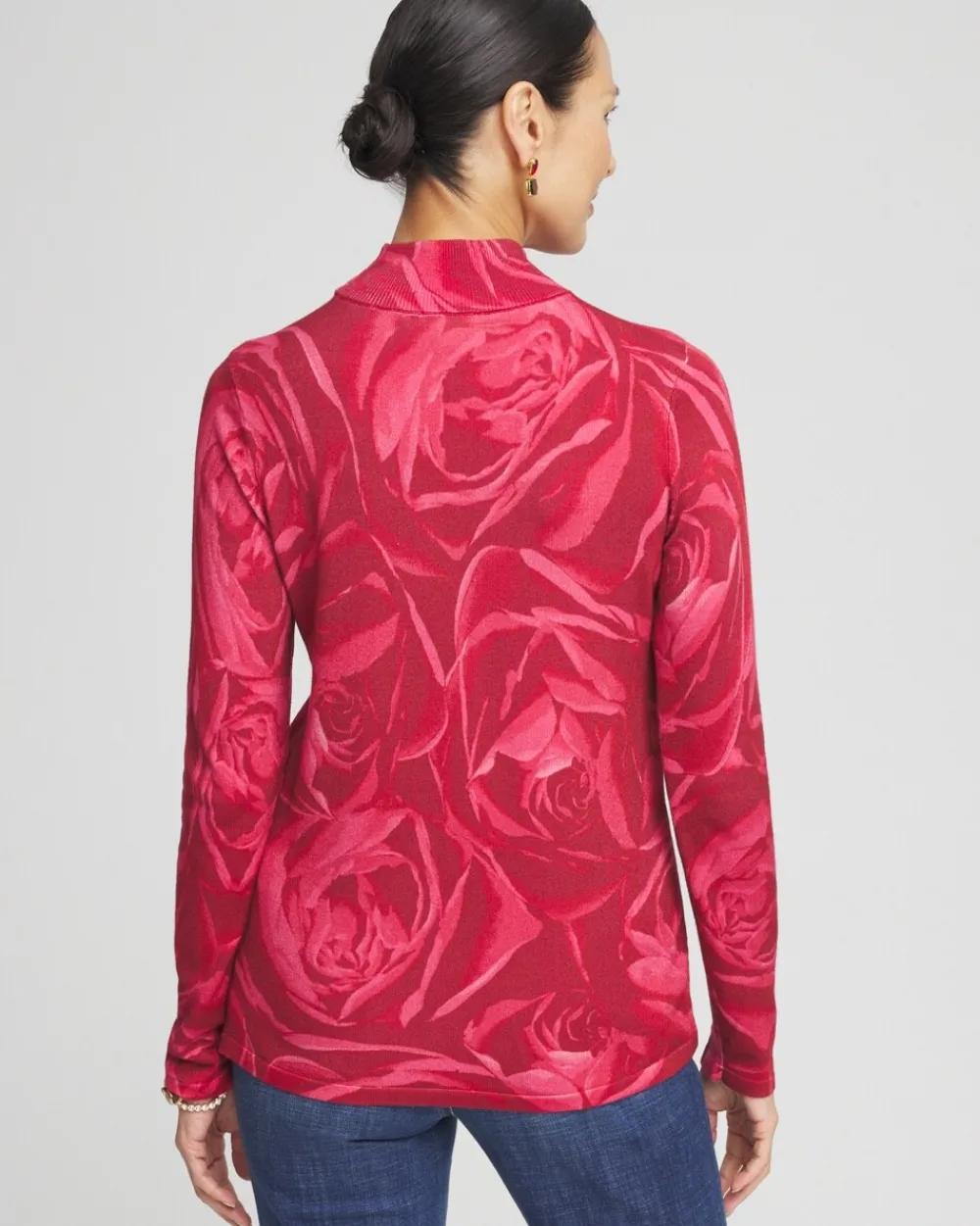 Store Rose Print Mockneck Pullover Sweater Sweaters