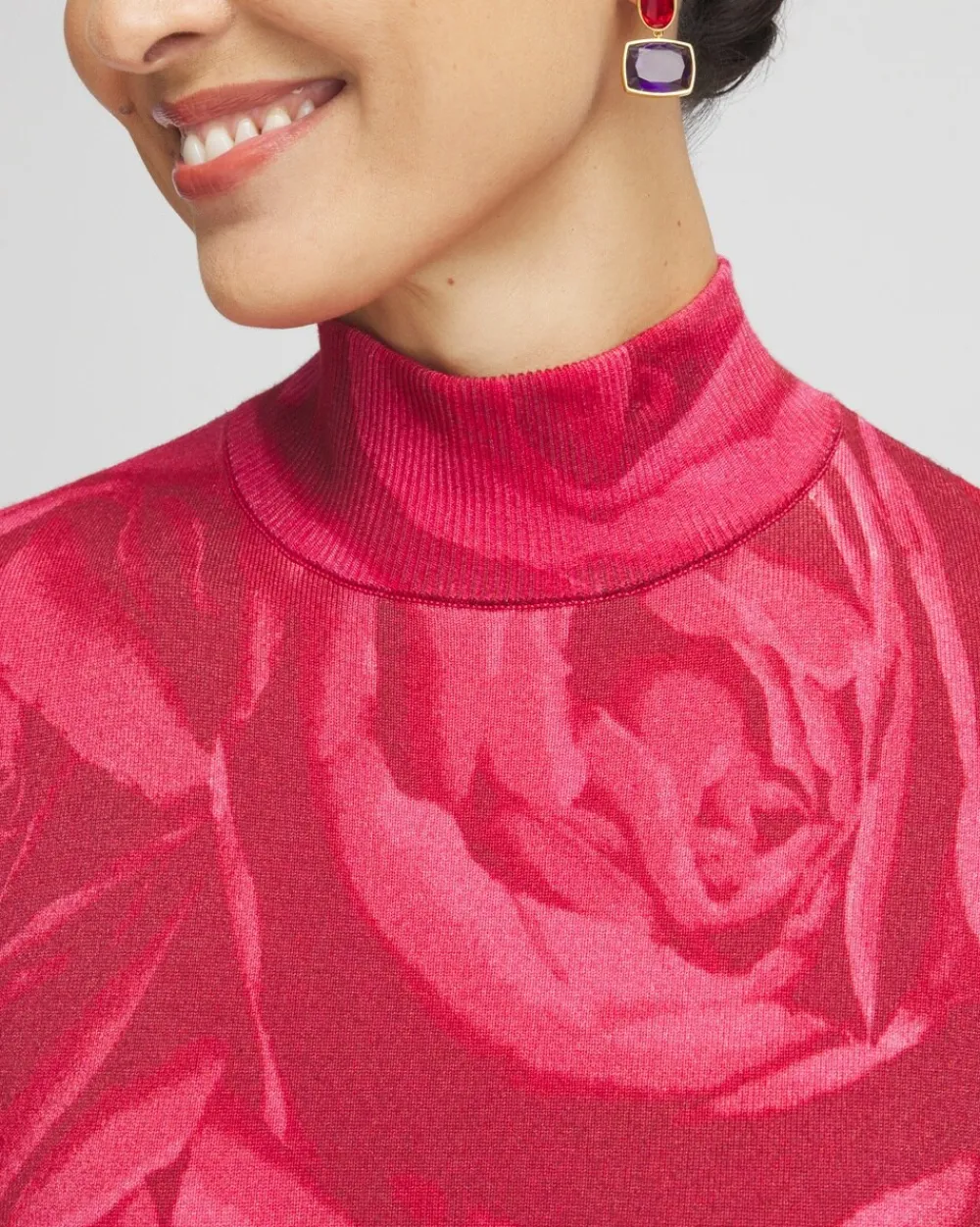 Store Rose Print Mockneck Pullover Sweater Sweaters
