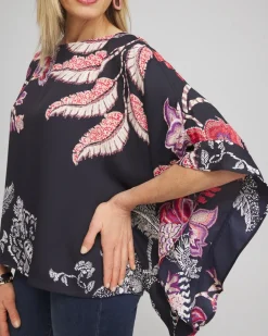 Best Sale Ruffle Detail Floral Poncho Tops