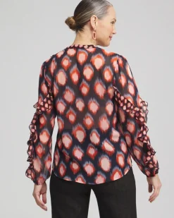 Best Sale Ruffle Detail Ikat Blouse Tops