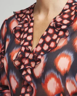Best Sale Ruffle Detail Ikat Blouse Tops