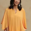 Clearance Satin Keyhole Neck Blouse Tops