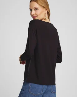 Cheap Satin Leaves Long Sleeve Tee Tops