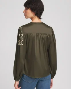 Shop Satin Placed Floral Blouse Tops
