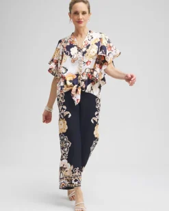 Best Satin Ruffle Sleeve Tie Front Shirt Tops