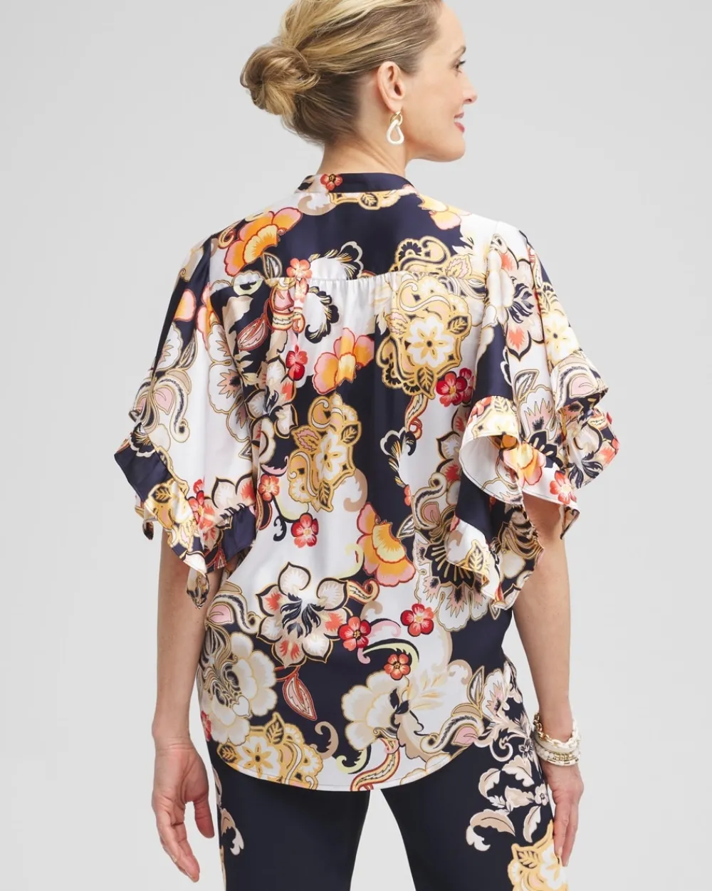 Best Satin Ruffle Sleeve Tie Front Shirt Tops