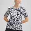 Cheap Scrolls Elbow Sleeve Cotton Tee Tops