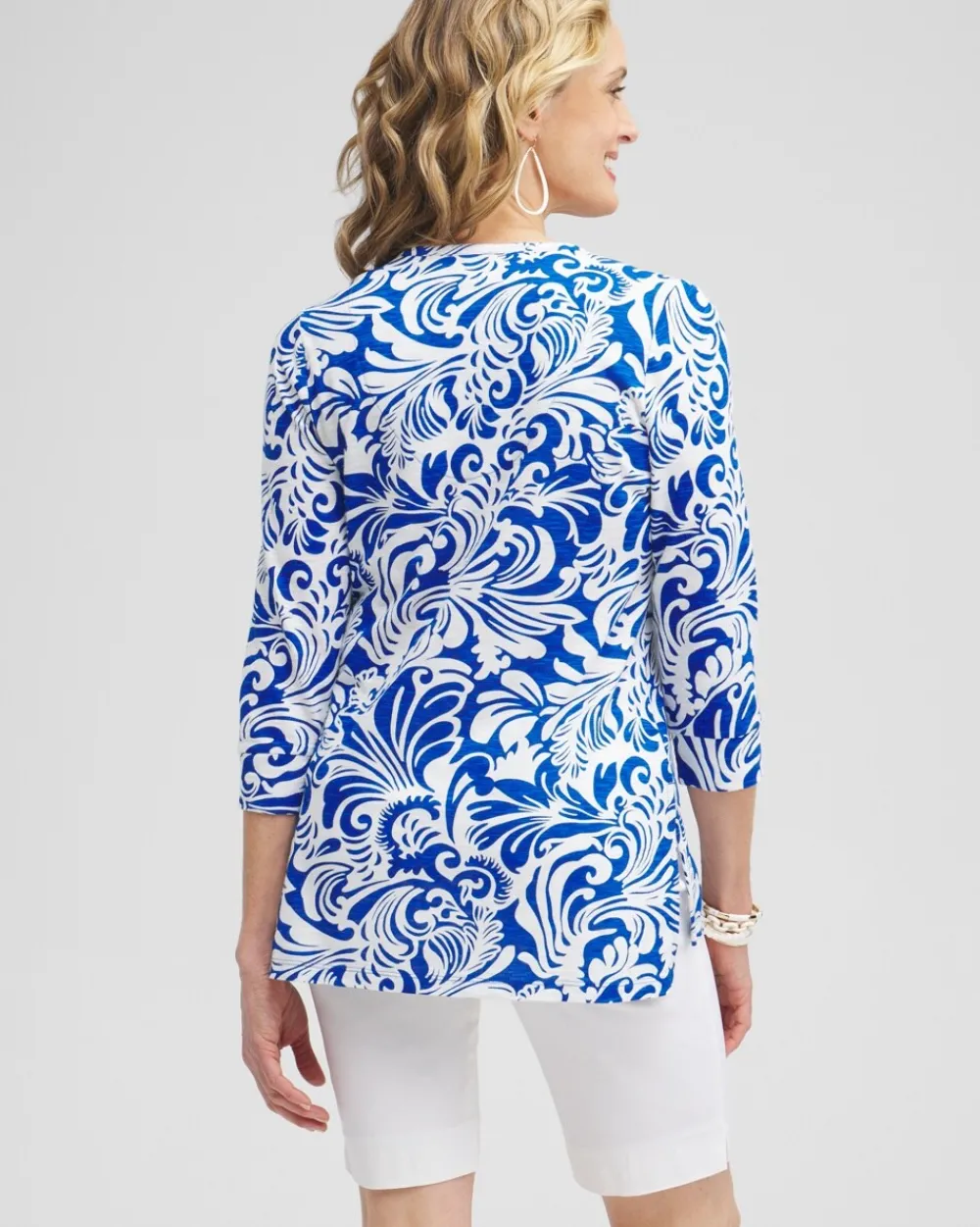 Best Sale Scrolls Henley Side Slit Tunic Tops