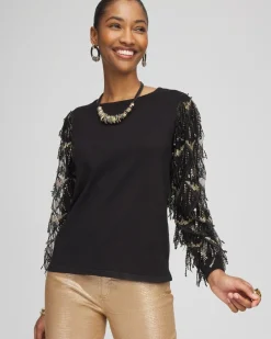 Discount Sequin Ruffle Pullover Sweater Sweaters