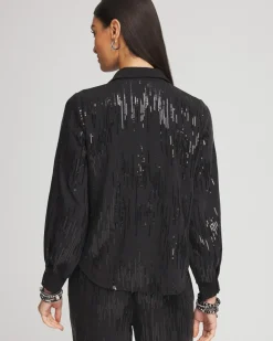 New Sequined Satin Shirt Tops | Blouses & Shirts