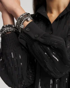 New Sequined Satin Shirt Tops | Blouses & Shirts