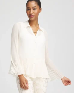 Hot Sheer Pleated Blouse Tops | Blouses & Shirts