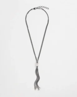 New Silver Tone Baguette Tassel Necklace Necklaces | Everyday Jewelry