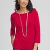 New 3/4 Sleeve Bateau Neck Tee Tops