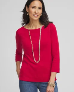 New 3/4 Sleeve Bateau Neck Tee Tops