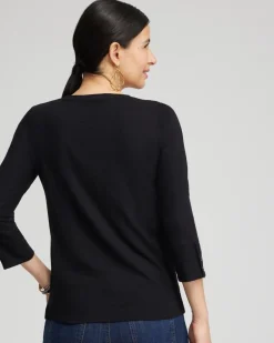 Clearance 3/4 Sleeve Button Tee Tops