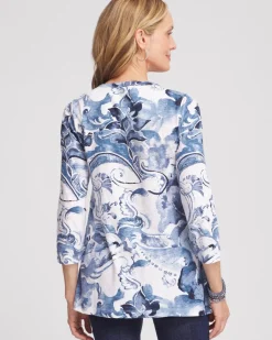 Outlet 3/4 Sleeve Floral Overlap Tunic Tops