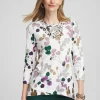Sale 3/4 Sleeve Sprigs Overlap Tunic Tops