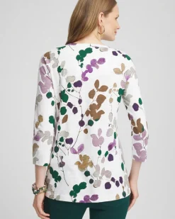 Sale 3/4 Sleeve Sprigs Overlap Tunic Tops