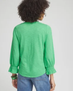 Online Smocked 3/4 Sleeve Tee Tops