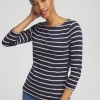 Online Stripe 3/4 Sleeve Bateau Neck Tee Tops