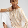 Store Stripe 3/4 Sleeve Button Tee Tops