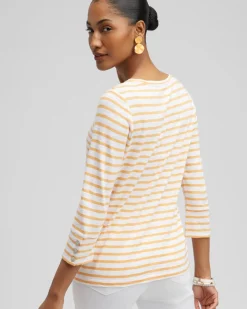 Store Stripe 3/4 Sleeve Button Tee Tops