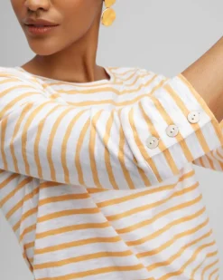 Store Stripe 3/4 Sleeve Button Tee Tops
