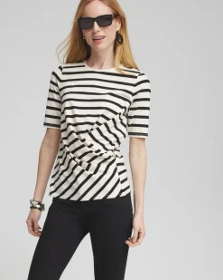 Best Sale Stripe Draped Front Tee Tops