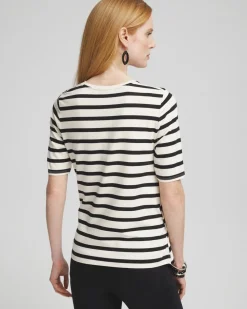 Best Sale Stripe Draped Front Tee Tops
