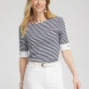 Sale Stripe Grommet Detail Tee Tops