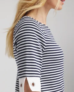 Sale Stripe Grommet Detail Tee Tops