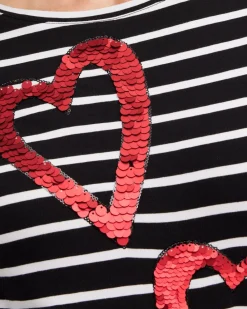 Sale Stripe Sequin Hearts Tee Tops