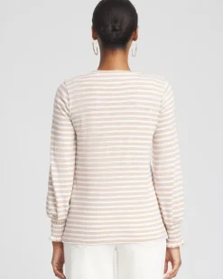 Discount Stripe Smocked Cuff Tee Tops