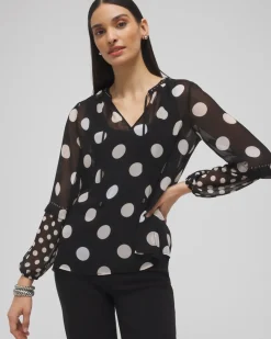 Cheap Studded Polka Dot Blouse Tops