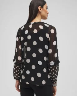 Cheap Studded Polka Dot Blouse Tops