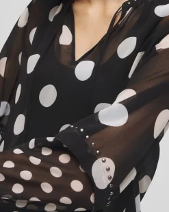 Cheap Studded Polka Dot Blouse Tops